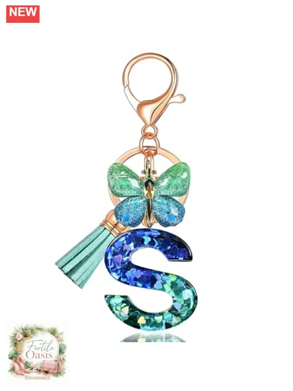 Butterfly Initial Letter Keychain Bag Charm Women Resin Tassel Accessory